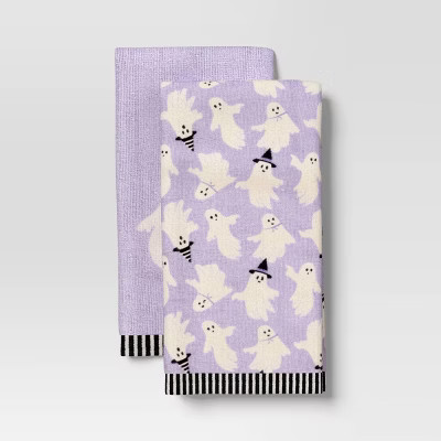 2pk Halloween Ghosts Glow in the Dark Hand Towel Set Purple - Hyde and EEK! Boutique™ | Target