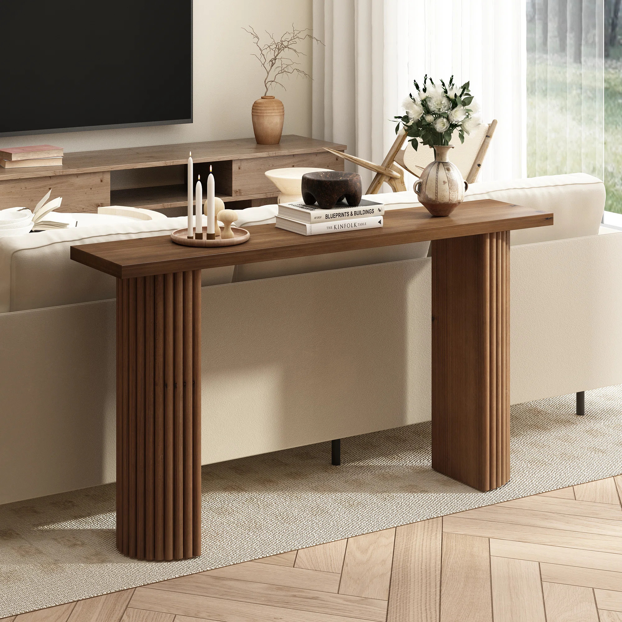 Gennari 55'' Fluted Wood Console Table with Semicircular Legs | Wayfair North America