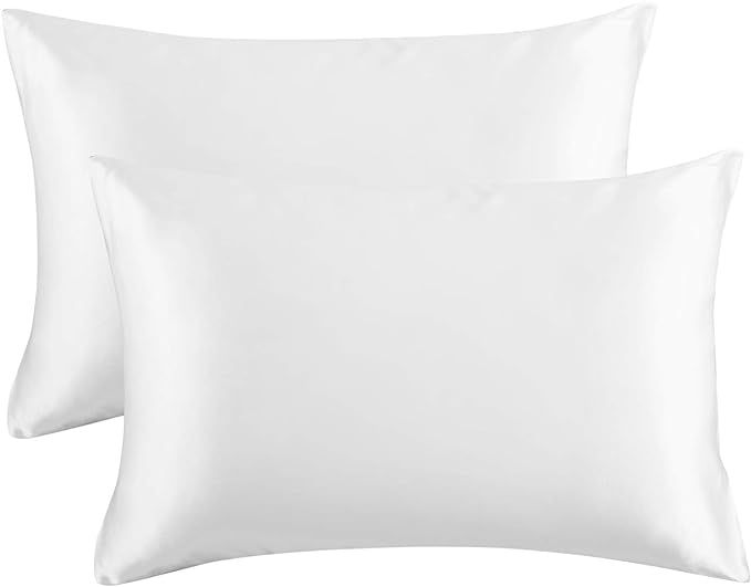 Bedsure Satin Pillowcase for Hair and Skin Queen - Pure White Silk Pillowcase 2 Pack 20x30 inches... | Amazon (US)