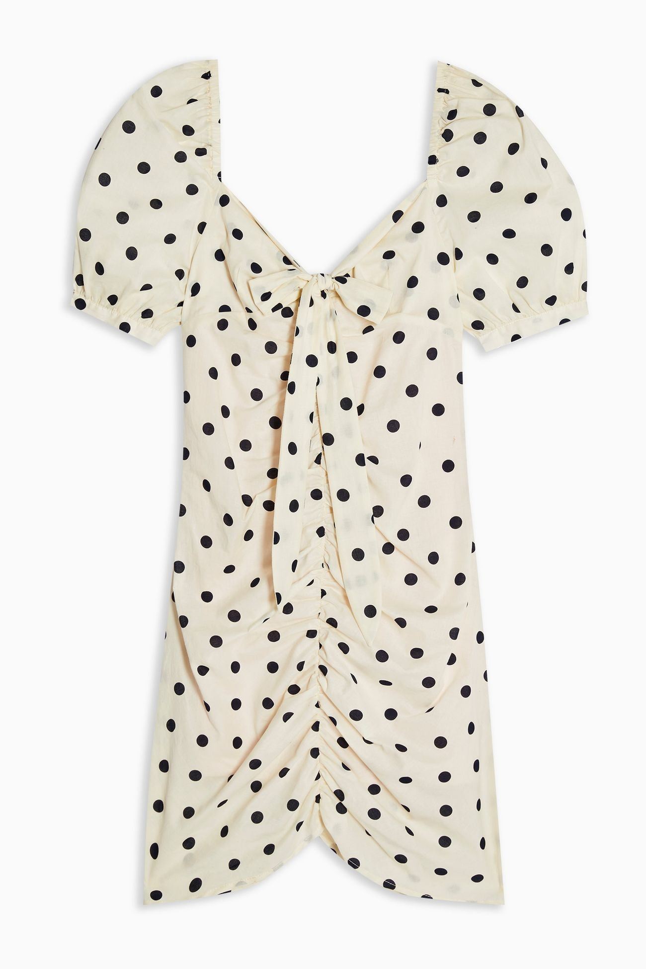 Black and White Spot Ruched Tie Front Mini Dress | Topshop UK