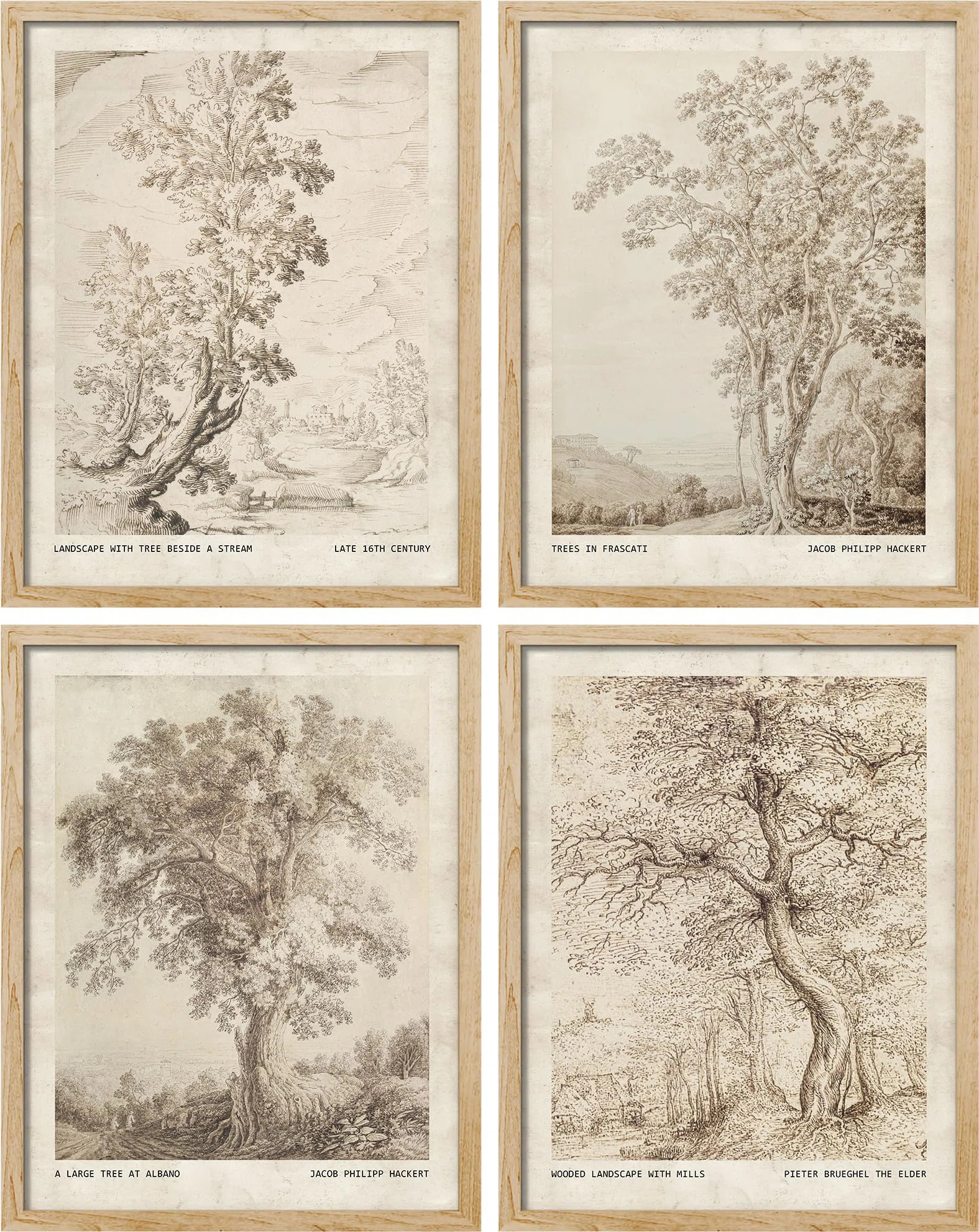 " Vintage Landscape Sketch Antique Tree " 4 - Pieces (Set of 4) | Wayfair North America