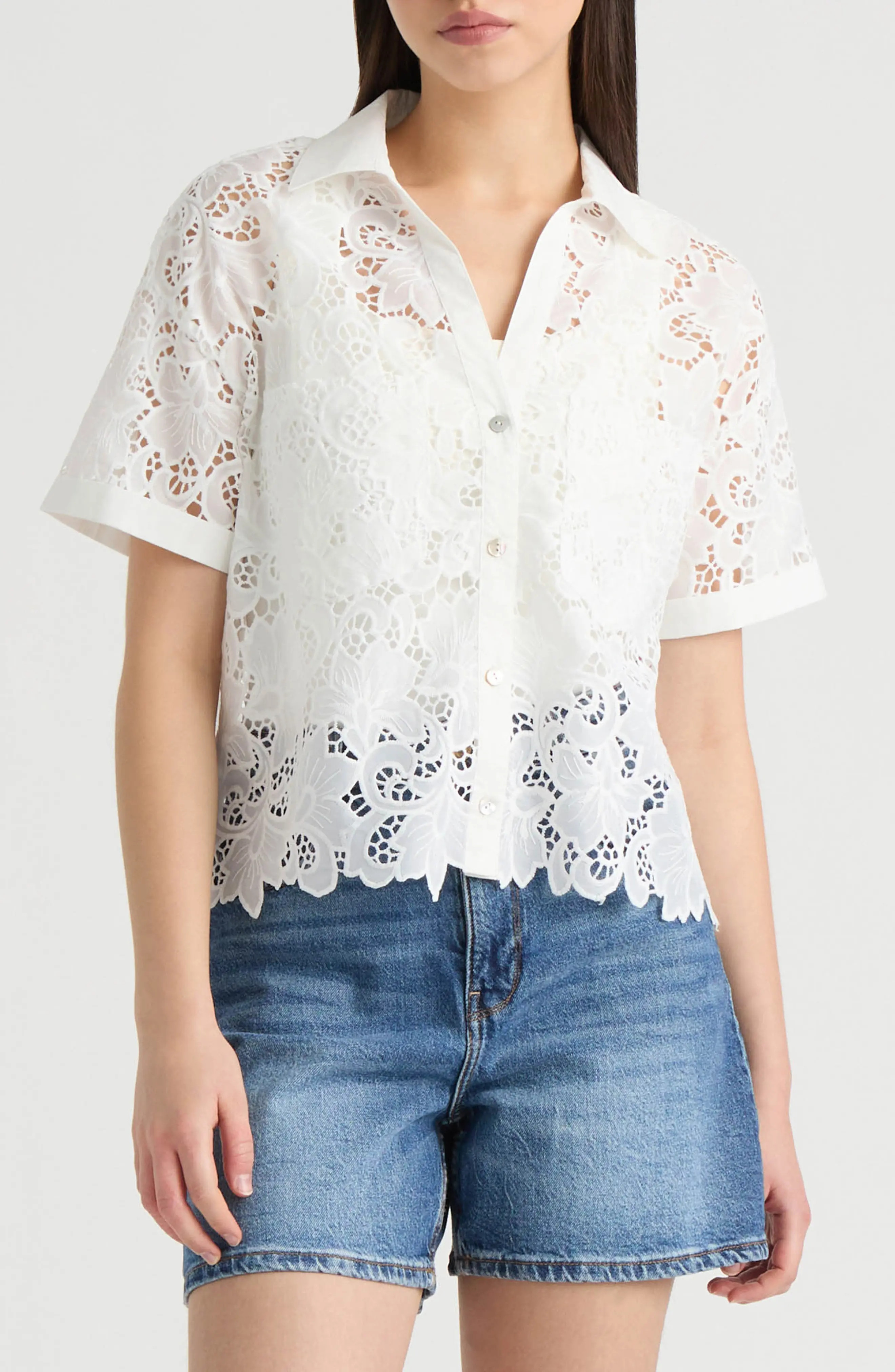 Sheer Cotton Lace Camp Shirt (Women) | Nordstromrack | Nordstrom Rack