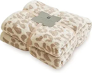 MH MYLUNE HOME Ultra Soft Micro Plush Khaki Leopard Blanket (51x63 inches) Warm Reversible Cheeta... | Amazon (US)