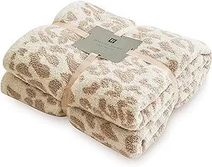 MH MYLUNE HOME Ultra Soft Micro Plush Khaki Leopard Blanket (51x63 inches) Warm Reversible Cheeta... | Amazon (US)