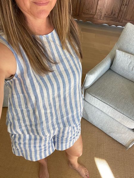 Linen stripe matching stripe set from JCrew - so comfortable and easy to wear! Comes in lots of colors. Summer style, summer matching set, JCrew summer finds 

#LTKStyleTip #LTKOver40