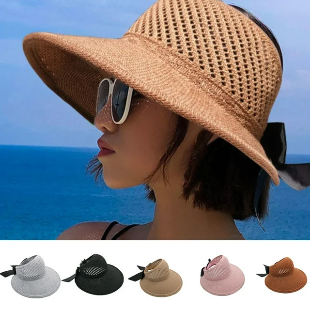 Travelwant Sun Visors for Women Wide Brim Straw Hat Women Beach Visor Hats for Women UV Protectio... | Walmart (US)