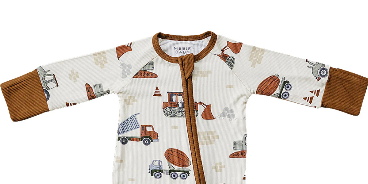 Construction Trucks Bamboo Zipper for Babies | Double Zipper, Sizes Newborn to 18M | Mebie Baby