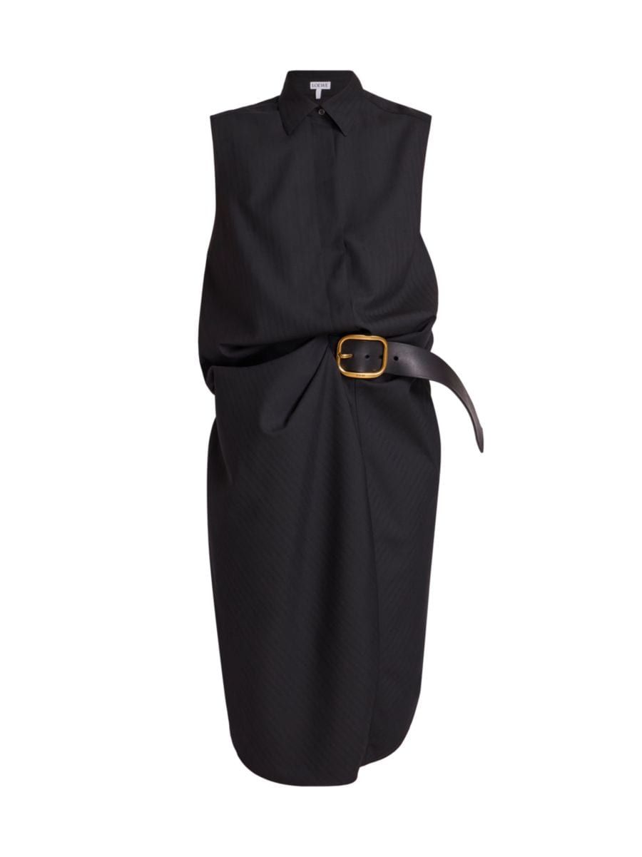 Shop LOEWE Draped Wool Belted Dress | Saks Fifth Avenue | Saks Fifth Avenue