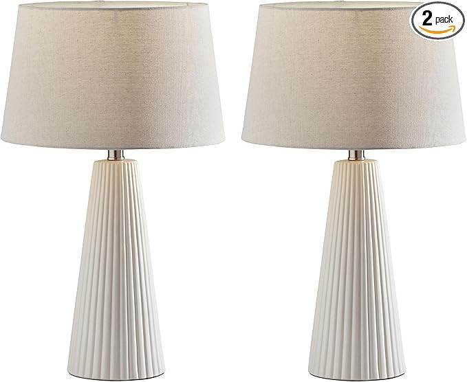 Amazon.com: Simplee Adesso Lana 2 Piece Table Lamp Set, Off-White Ribbed Ceramic : Tools & Home I... | Amazon (US)