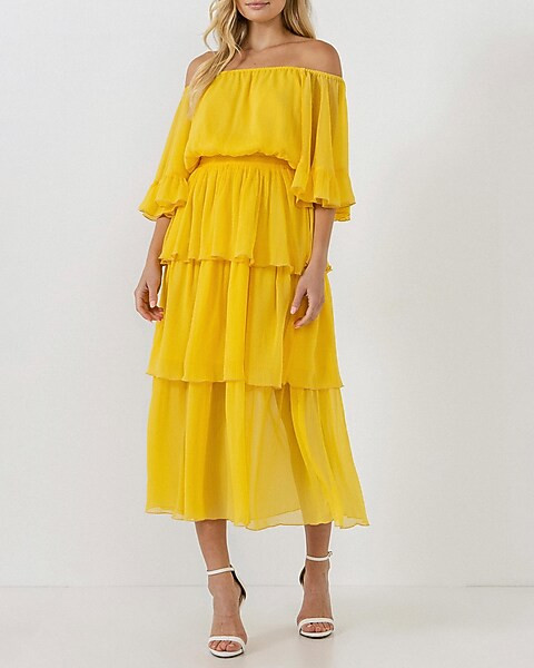 Endless Rose Chiffon Off the Shoulder Ruffle Tier Maxi Dress | Express