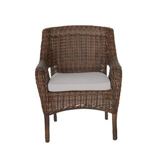 Hampton Bay Cambridge Brown Wicker Outdoor Patio Dining Chair with CushionGuard Stone Gray Cushio... | The Home Depot