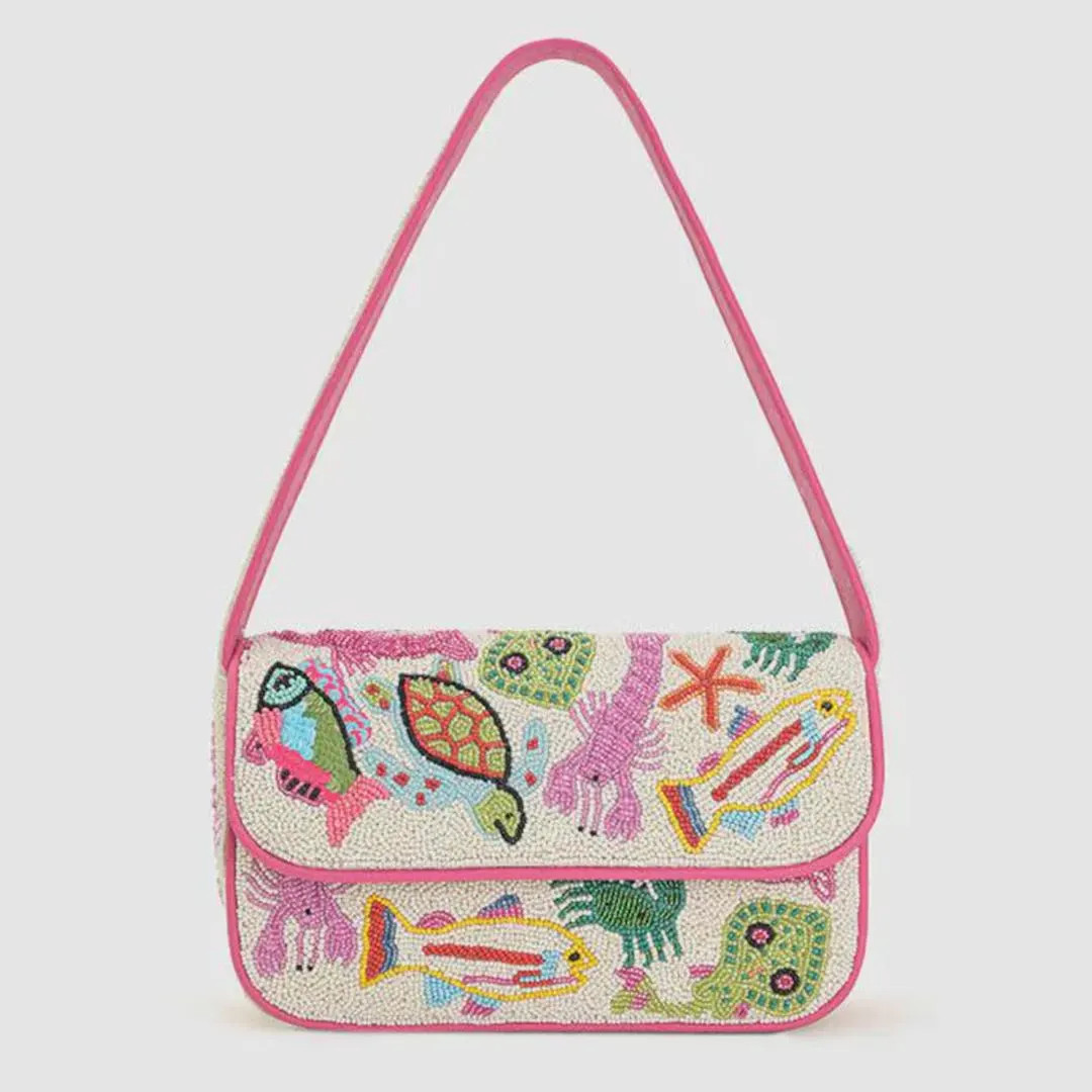 Embroidered Sea Purse Handmade Beaded Shoulder Bag Artisan Beach Handbag, Unique Statement Bag fo... | Etsy (US)