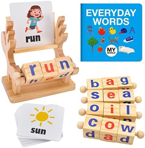 Montessori Toys for 3 4 5 Years Old Wooden Reading Blocks CVC Sight Words Game for Toddlers Lette... | Amazon (US)