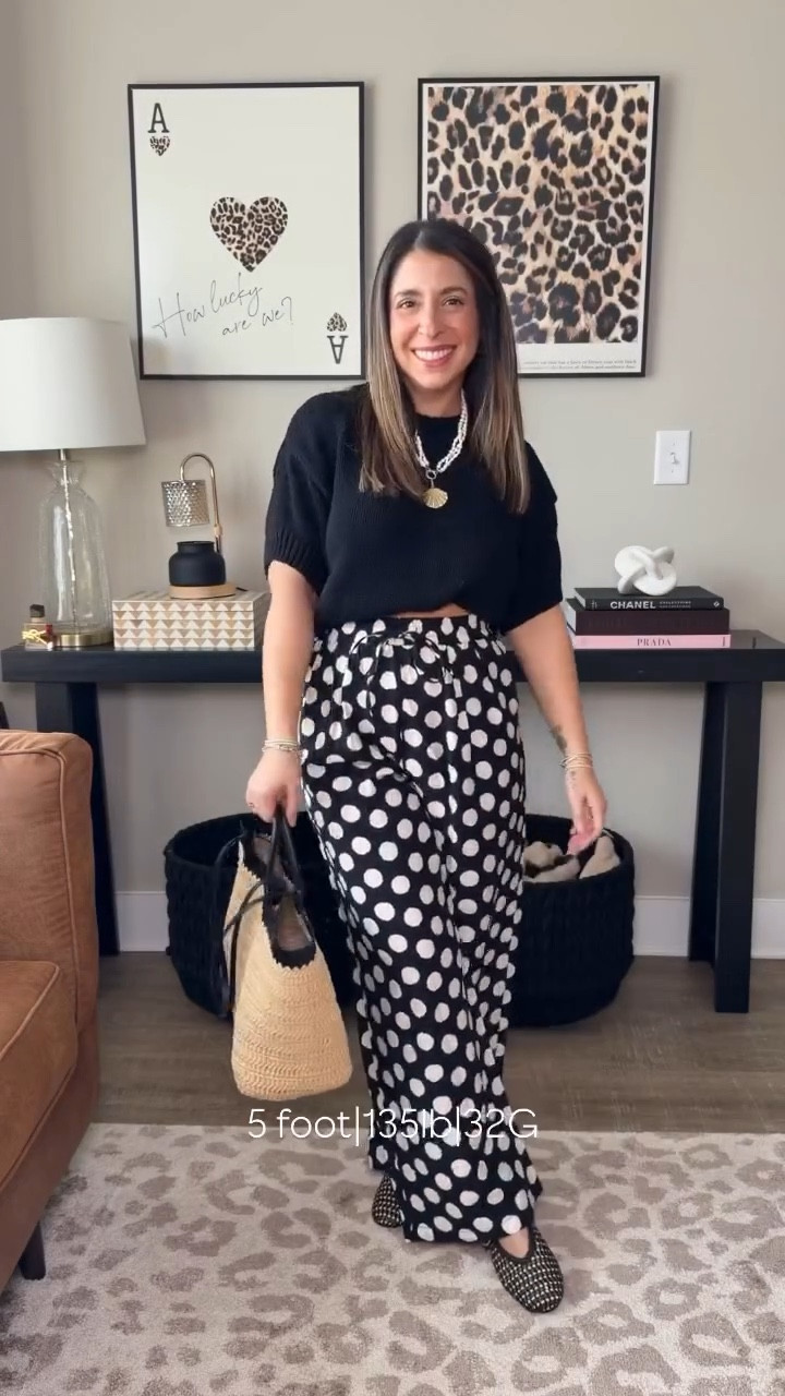 I’m so ready for springtime and these polka dot pants are giving me life! This outfit is so affordable and so chic, I’m loving it. This necklace adds some fun beach flair with the hat and bag. I honestly feel so fashionable without being overdone in this look. 
Spring outfit inspo, how to style polka dot pants, black, white and neutral outfit inspo 

#LTKMidsize #LTKSeasonal #LTKPetite