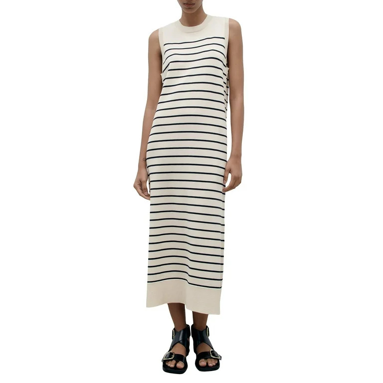 Women's Summer Knit Tank Dress Stripe Print Sleeveless Round Neck Slim Long Dress | Walmart (US)