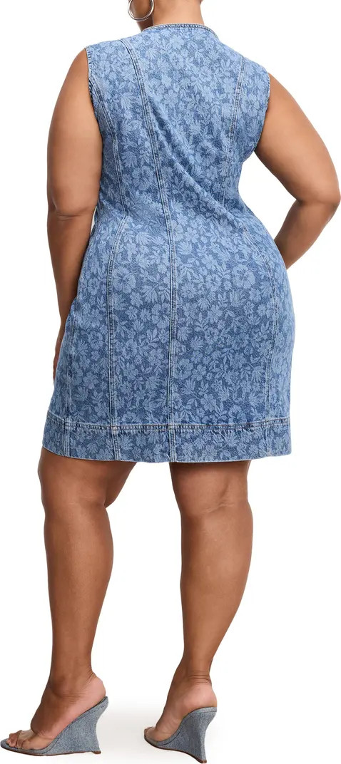 Button-Up Floral Power Stretch Denim Minidress | Nordstrom