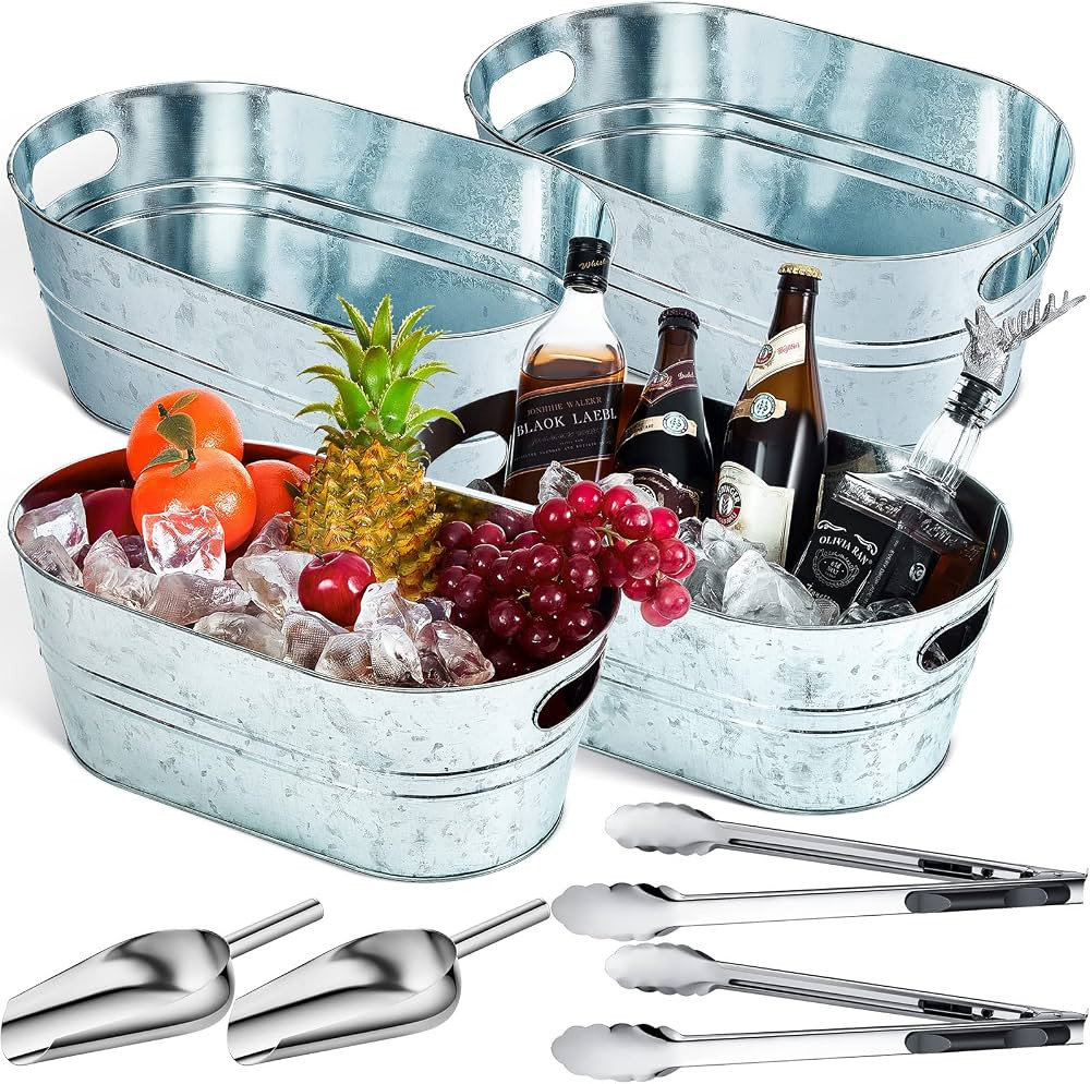 4 Pcs Galvanized Beverage Tubs Insulated Drink Tub with 2 Pcs Ice Scoop and 2 Pcs Stainless Steel... | Amazon (US)