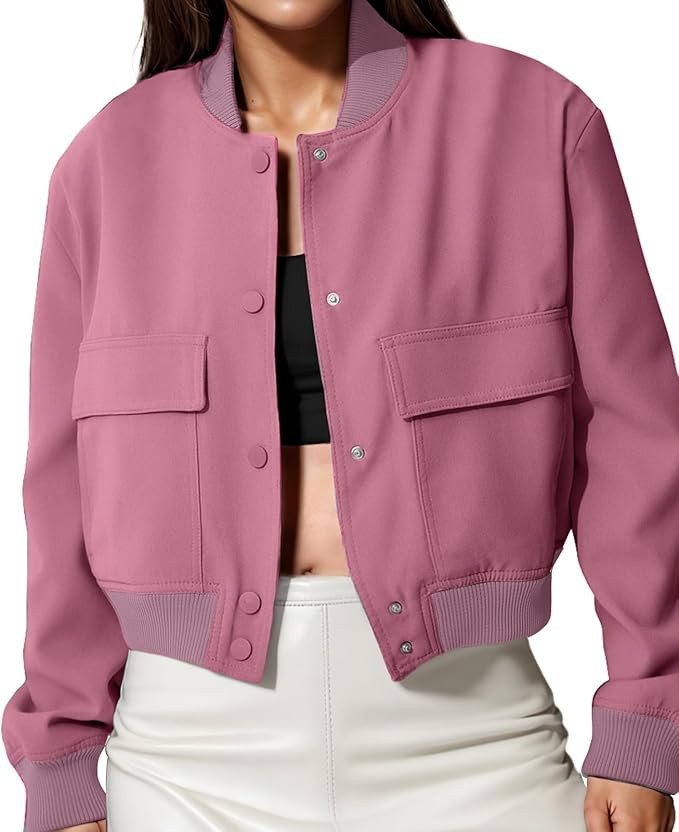 Modegal Women's Spring Varsity Bomber Jackets Long Sleeve Cropped Button Down Casual Coat with Po... | Amazon (US)