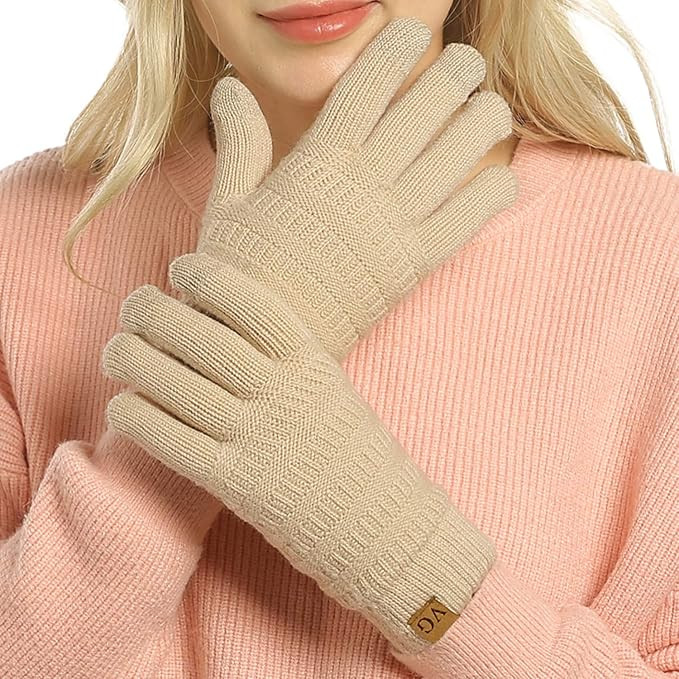 Womens Winter Touchscreen Gloves Cable Knit Warm Lined 3 Fingers Dual-layer Touch Screen Texting ... | Amazon (US)
