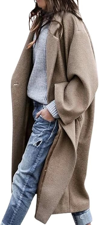CHARTOU Women's Oversized Notched Collar Wool Blend Single Breast Midi Long Trench Coat | Amazon (US)