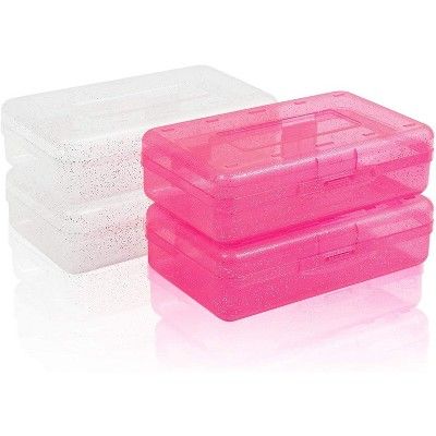 Bright Creations 4-Pack Pink & White Glitter Plastic Pen & Pencil Case Boxes, 7.8 x 2.2 x 4.5 in | Target