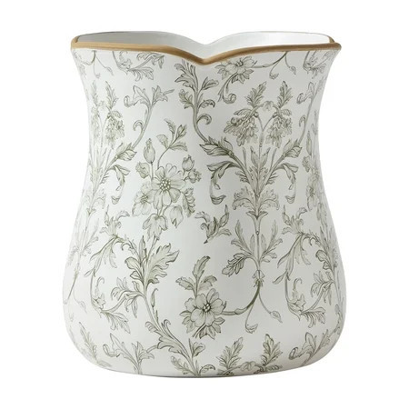My Texas House 8" White/Green Floral Scallop Trim Ceramic Vase | Walmart (US)