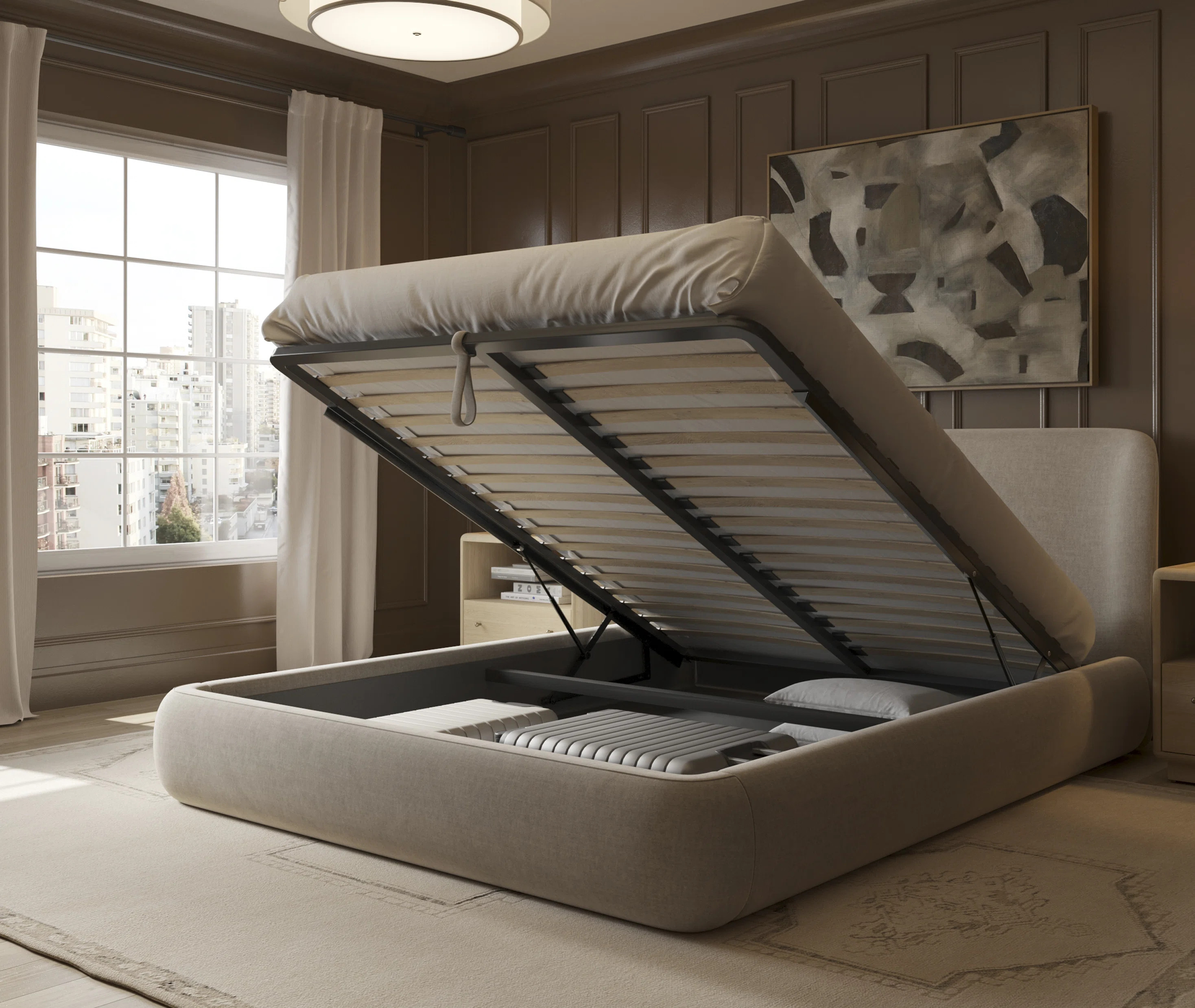 Upholstered Platform Bed with Storage Lift-Up Mechanism, Performance Fabric | Wayfair North America