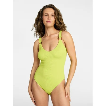 Time and Tru Women s and Women’s Plus Crinkle Plunge One-Piece Swimsuit Sizes XS-3X | Walmart (US)