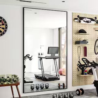 XRAMFY 34 in. W x 76 in. H Rectangular Black Aluminum Alloy Framed Modern Oversized Wall Mirror B... | The Home Depot