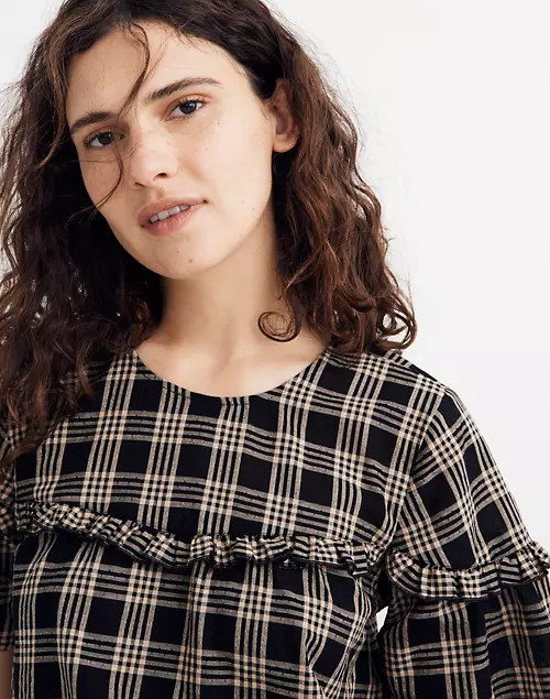 Ruffle-Yoke Top in Metallic Plaid | Madewell