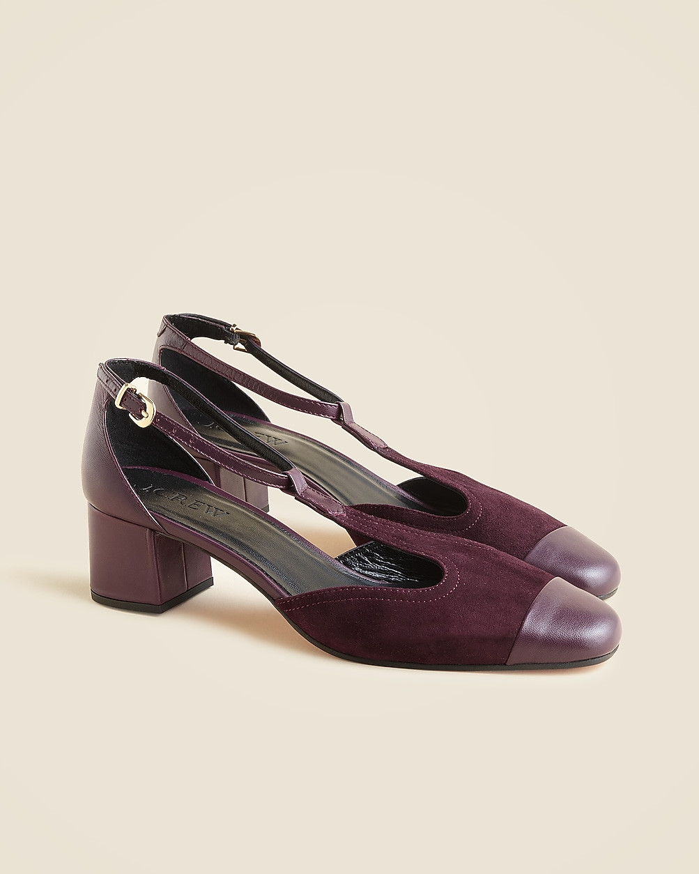 Mollie T-strap cutout heels in suede | J. Crew US