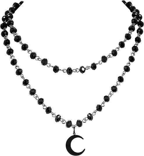Sacina Gothic Moon Necklace, Moon Necklaces for Women, Layered Black Crescent Moon Necklace, Bead... | Amazon (US)
