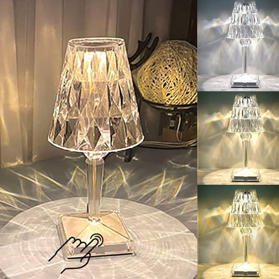 Crystal Table Lamp Touching Control Crystal Rose Lamp, 【2000mAh】Rechargeable Crystal Diamond ... | Amazon (US)