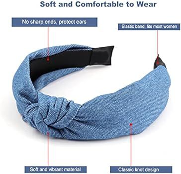 TOBATOBA Denim Headbands for Women Knotted Headbands for Women Blue Jean Hair Band Wide Head Band... | Amazon (US)