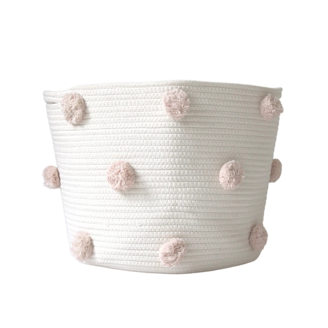 Blush Pom Storage Basket LARGE Pink Baby Nursery, Nursery Decor, Nursery, Baby Room Storage, Orga... | Etsy (US)