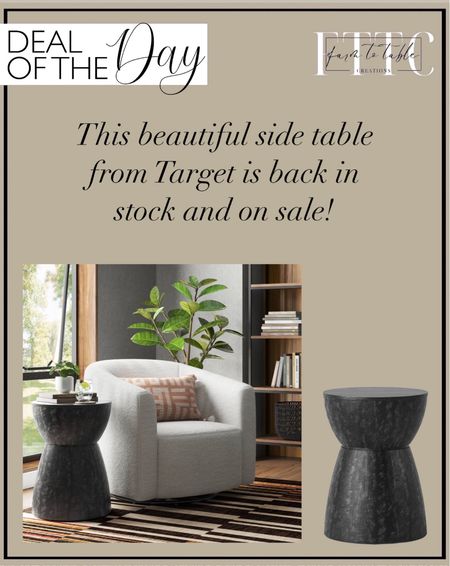 Deal of the Day. Follow @farmtotablecreations on Instagram for more inspiration.

I absolutely love this beautiful side table from Target. It’s finally back in stock and never has it been on sale! Such a great price point, too! 

Prisma Accent Table - Threshold

Target Home Finds | Loloi Rugs | Hearth & Hand Magnolia | console table | console table styling | faux stems | entryway space | home decor finds | neutral decor | entryway decor | cozy home | affordable decor |  home decor | home inspiration | spring stems | spring console | spring vignette | spring decor | spring decorations | console styling | entryway rug | cozy moody home | moody decor | neutral home | summer decor 

#LTKFindsUnder100 #LTKHome #LTKSaleAlert