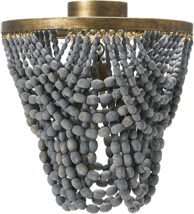Creative Co-Op 2-Tier Draped Wood Bead Semi-Flush Mount Ceiling, Light Grey | Amazon (US)
