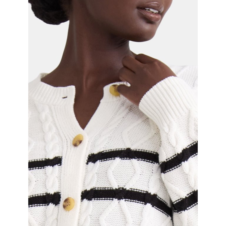 Time and Tru Women's Cable Knit Cardigan Sweater, Midweight, Sizes XS-XXXL | Walmart (US)