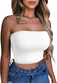 LAGSHIAN Women's Sexy Crop Top Sleeveless Stretchy Solid Strapless Tube Top | Amazon (US)
