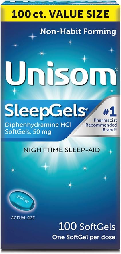 Unisom Nighttime Sleep-Aid Gels, Diphenhydramine HCI 50mg, 100 Count | Amazon (US)