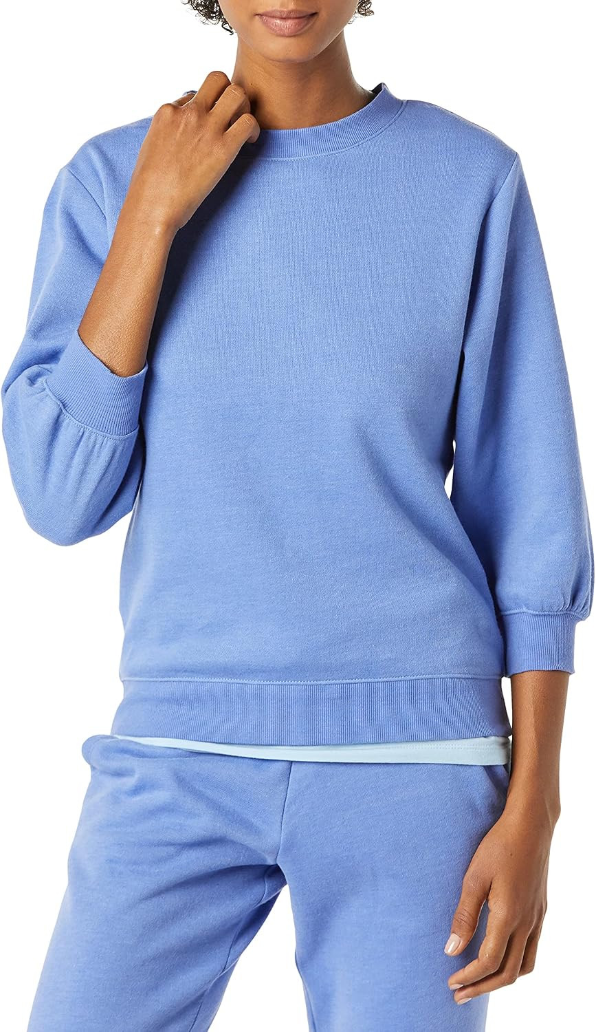 Amazon Essentials Women's French Terry Fleece Crewneck Sweatshirt with Sleeve Detail, Three Quarter Sleeve, Loose Fit | Amazon (US)