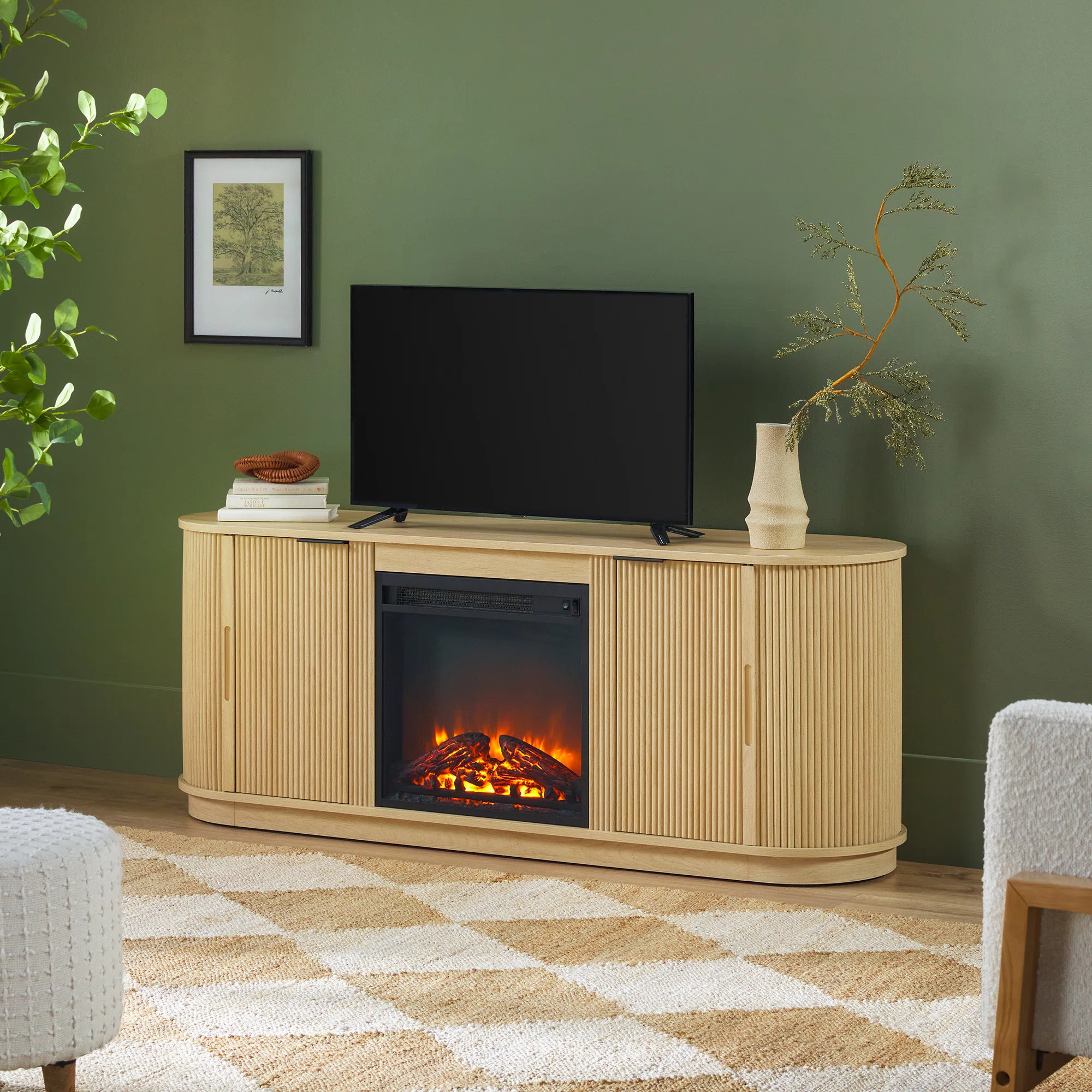 Latitude Run® Dragelin Modern Reeded Fireplace TV Stand & Reviews | Wayfair | Wayfair North America