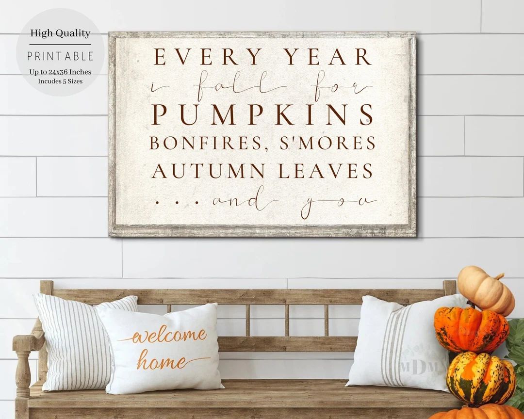 Every Year I Fall for Pumpkin Printable Sign Auntumn Leaves - Etsy | Etsy (US)