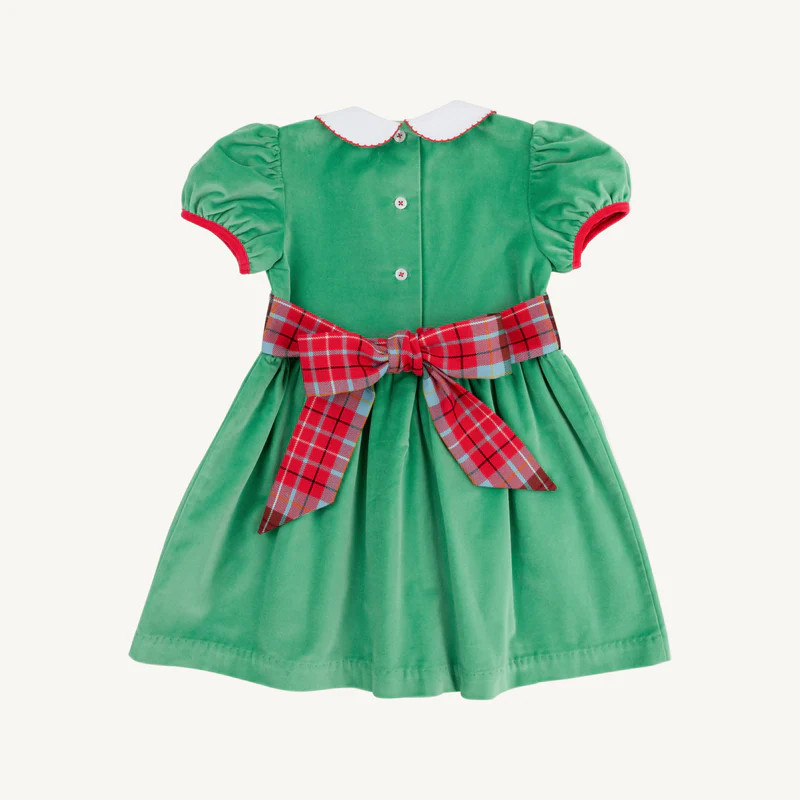 Cindy Lou Sash Dress (Velveteen) - Kiawah Kelly Green with Worth Avenu | The Beaufort Bonnet Company