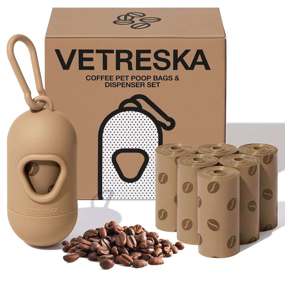 VETRESKA Dog Poop Bags Dispenser with Coffee Scented Waste Bags, Leak Proof, Extra Thick & Strong... | Amazon (US)