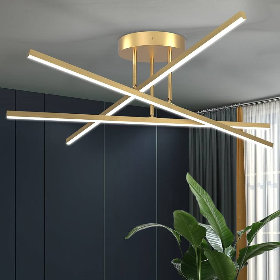 AIRYPHANT Gold LED Chandelier, 3-Lights Modern Semi Flush Mount Ceiling Lighting Fixture for Kitc... | Amazon (US)