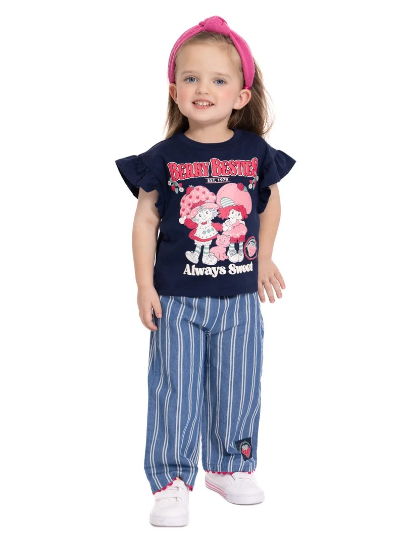 Strawberry Shortcake Toddler Girls Ruffle Graphic Tee and Stripe Pants Set, 2-Piece, Sizes 12M-5T | Walmart (US)