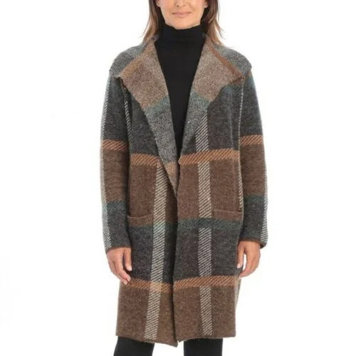 Joseph A Open Front Pockets Relaxed Fit Sweater Cardigan, Beige Plaid MD/LG | Walmart (US)