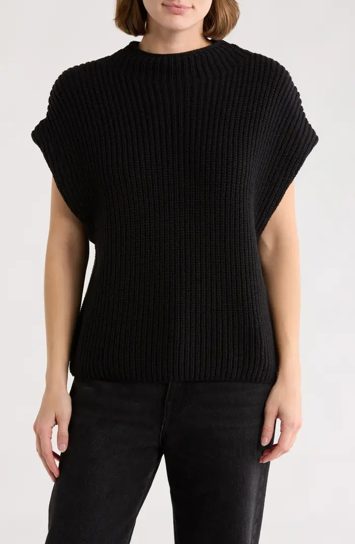 Mock Neck Cap Sleeve Cotton Blend Sweater | Nordstrom Rack
