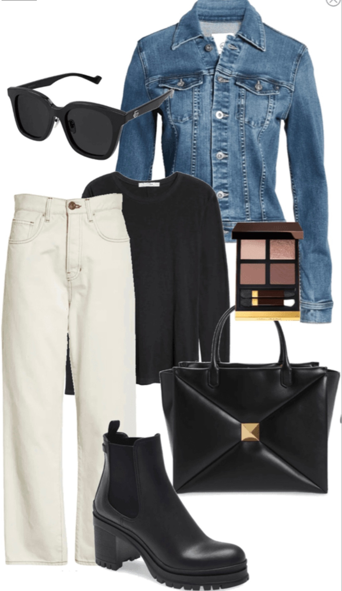Great capsule wardrobe pieces to mix and match!  Wide leg off-white jeans, Black Chelsea boots, black handbag, denim jacket, black sweater and sunglasses...

#LTKstyletip #LTKshoecrush #LTKSeasonal